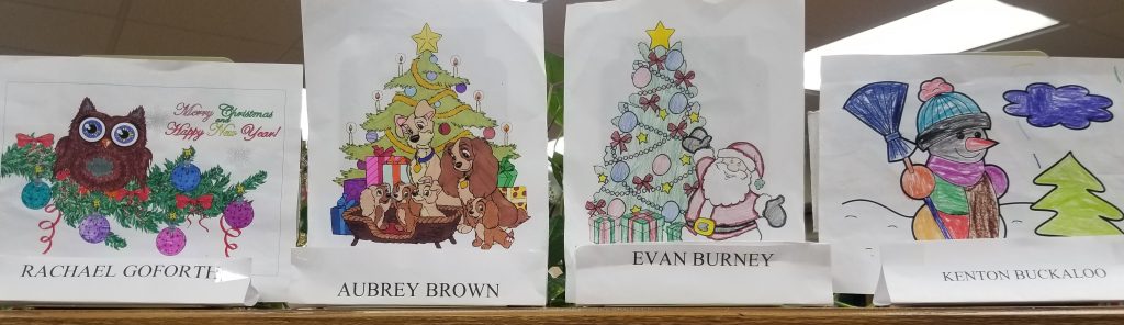 display of coloring contest winners and their names