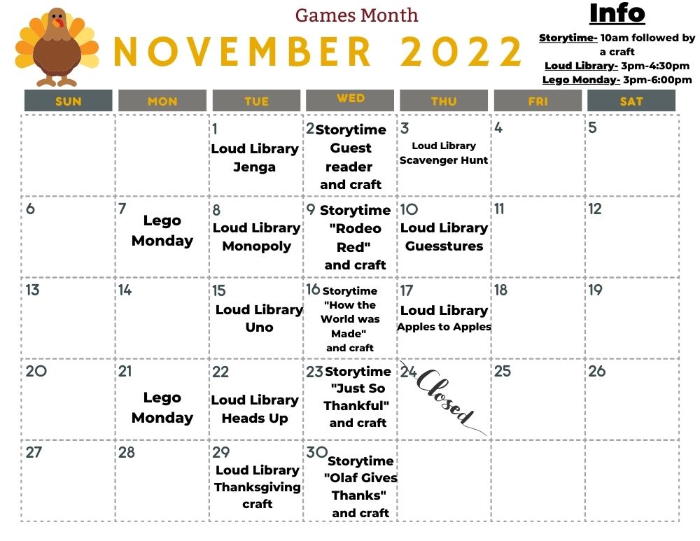 calendar of November library events