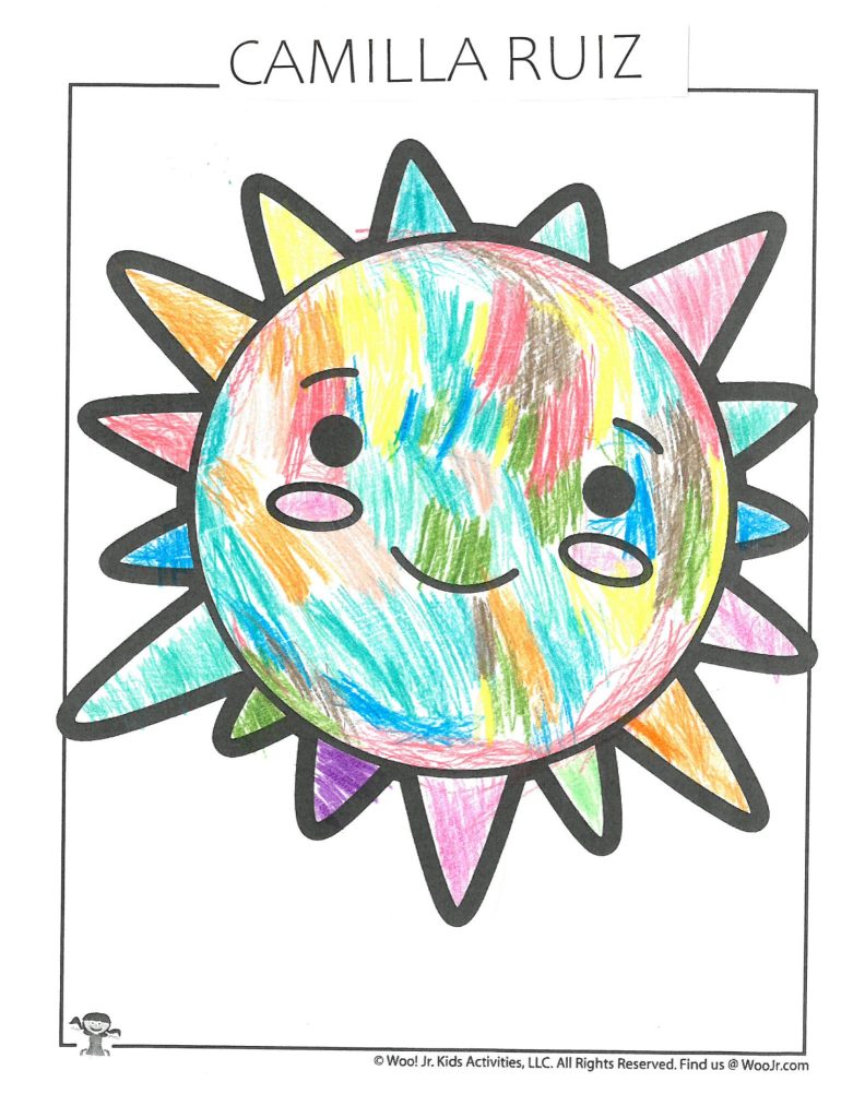 a coloring page of a sun. the artist used multiple colors